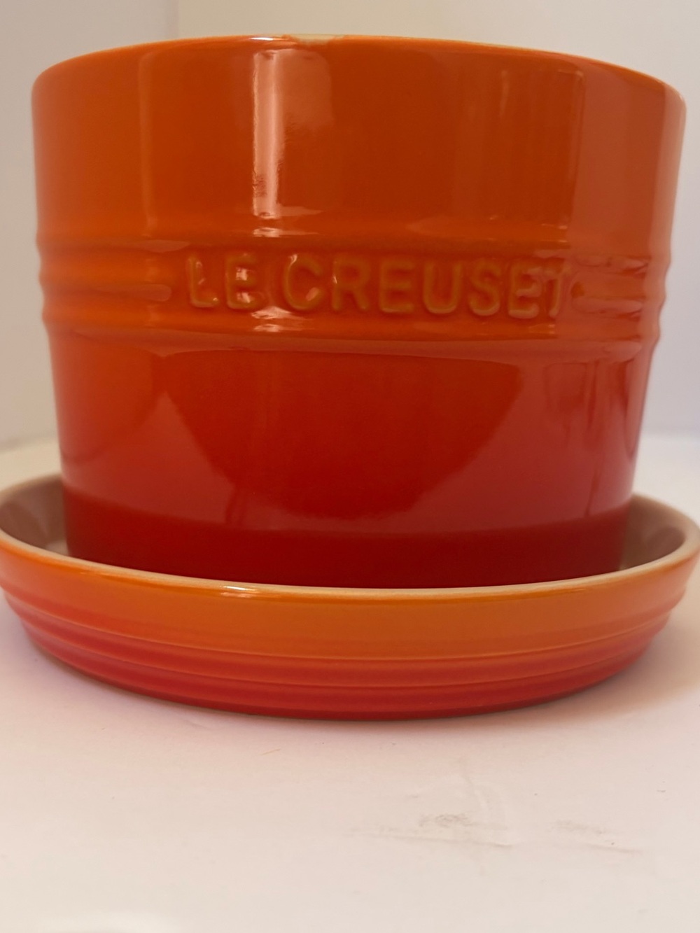 Le Creuset Bright Orange Glazed Ceramic Planter with Saucer